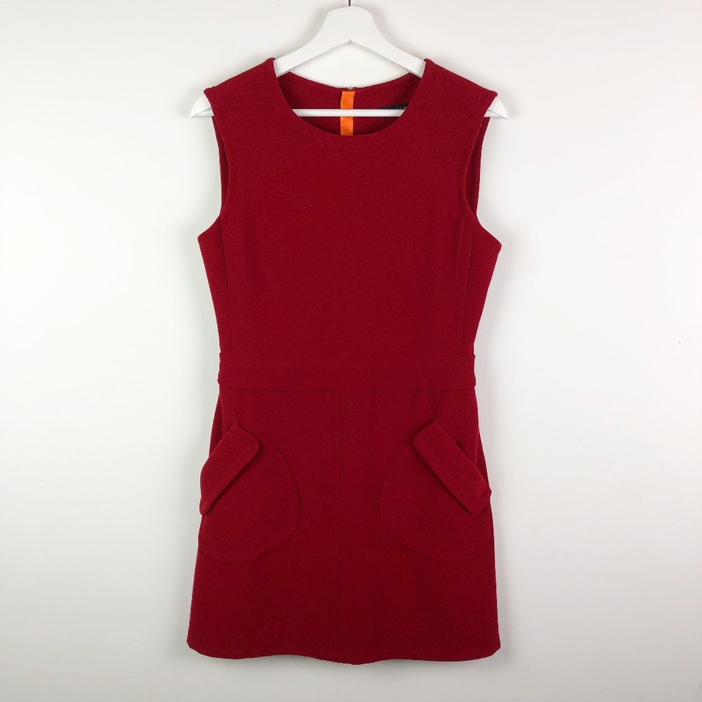 Zara Woman Red Sleeveless Stretch Sheath Dress, M